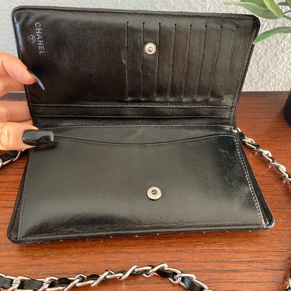 🖤⛓Chanel Matelasse Wallet Chain Quilted Crossbody CC Logo Black - Picture 6 of 10